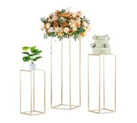 Inweder Gold Flower Stand Centrepieces: 3 Pcs Metal Plant Stand with Acrylic Panel 60/80/100cm Tall Floor Vase for Wedding Table - Geometric Floor Rack for Birthday Party Anniversary Living Room Decor