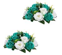 Inweder Hochzeitsblumen-Kugeln für Tafelaufsätze - 2 Stück künstliche Blumen-Kugel-Arrangement-Blumenstrauß, künstliche Blumen-Rosenbälle für Hochzeiten, Heimdekoration, Blaugrün und Weiß