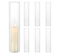 Inweder Hurricane Candle Holder Glass Sleeve：6.5 x 30.5 cm Bottomless Ribbed Glass Cylinder Candleholder Set of 6 Chimney Tube Tall Open Ended Candle Shade Event Hurricane Candle Cover Bulk for Home
