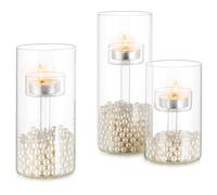 Inweder Hurricane Glass Candle Holder Set of 3 Clear Tea Light Holder Creative Glass Tea Light Candle Holders For Home Decor Wedding Party decorations Dining Table Centrepiece Fits Standard TeaLight