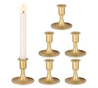 Inweder Matte Gold Candle Holders: Set of 6 Vintage Candlestick Holders for Table Centrepiece Brass Taper Candle Holder for Christmas Wedding Party Mantelpiece Decoration