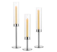 Inweder Silver Candle Holders for Candlesticks - Taper Candle Holders with Removable Glass, Tall Silver Candlestick Holders, Candle Stand Candle Sticks Long Holder for Table Centerpiece, Home, 3Pcs