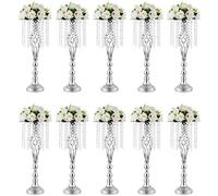 Inweder Wedding Centerpiece Table Decorations - 10 Pcs Silver Vase for Centerpieces with Chandelier Crystals, 21.7in Tall Flower Vase, Wedding Metal Flower Stand for Event, Birthday, Home Decoration