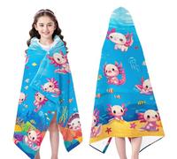 INXENG Axolotls Hooded Bath Towels for Kids - Hooded Kids Bath Towels Lightweight, Axolotls Kid Towel with Hood for Girls, Soft Kid Hoodie Beach Towel 50" x 30", Cute Cartoon Animal Theme
