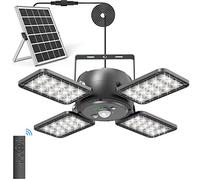 INXPHY Solar Shed Light, 1200LM 144LED Motion Sensor Pendant Light, 5 Lighting Modes Remote Control 4-Leaf 120° Adjustable, IP65 Waterproof Split Solar Panel for Indoor Outdoor Yard Garage