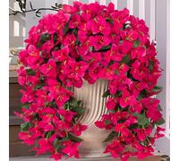 INXUGAO 2 pcs Artificial Faux Bougainvillea Flowers Plants for Outdoor Outside Summer Decoration, Fake Silk UV Resistant Long Trailing Vines for Front Door Porch Planter Balcony (Purple Rose Red)