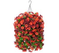 INXUGAO Artificial Flowers with Hanging Basket, Outdoor Faux Plants Silk Morning Glory Vines, Fake Green Arrangement for Garden Patio Spring Summer Decor(Orange Brown)