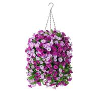 INXUGAO Artificial Flowers with Hanging Basket, Outdoor Faux Plants Silk Morning Glory Vines, Fake Green Arrangement for Garden Patio Spring Summer Decor(4pcs,Darkorchid)