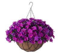 INXUGAO Artificial Hanging Flowers with 12" Basket Outdoor Spring Summer Decor, Fake Hydrangea UV Resistant Arrangements in Pot Planter Decor for Indoor Porch Garden Yard(Double Lotus)