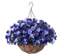 INXUGAO Artificial Hanging Flowers with Basket Outdoor, Fake Hydrangea UV Resistant Arrangements in Pot Planter Spring Summer Decor for Indoor Porch Garden Yard (Double Blue)