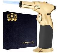 inZaynity Dual Flame Butane Torch Gun - Refillable Luxury Hand Held Mini Blow Torch for Cooking, Creme Brulee, Soldering, Welding, & Resin Art - Adjustable Flame with Ignition Lock - Gold Black by