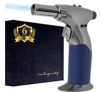 inZaynity Dual Flame Butane Torch Gun - Refillable Luxury Hand Held Mini Blow Torch for Cooking, Creme Brulee, Soldering, Welding, & Resin Art - Adjustable Flame with Ignition Lock - Steel Blue by