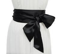 Inzegao Women Long Satin Wide Sash Belt Wrap Waist Tie Waistband Belts for Bridal Wedding Special Occasion, Black, One Size