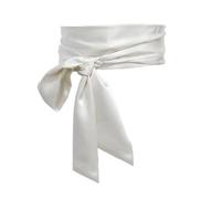 Inzegao Women Long Satin Wide Sash Belt Wrap Waist Tie Waistband Belts for Bridal Wedding Special Occasion, White, One Size