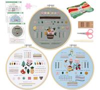 inzeyoz Embroidery Kit for Beginners, 3 PCS Cross Stitch Kits to Learn 29 Basic Embroidery Stitches with Embroidery Patterns, Hoop, Threads and Tools