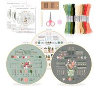 inzeyoz Embroidery Kit for Beginners, 3 PCS Cross Stitch Kits to Learn 33 Basic Embroidery Stitches with Embroidery Patterns, Hoop, Threads and Tools