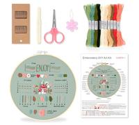 inzeyoz Embroidery Kit for Beginners, Cross Stitch Kits to Learn 11 Basic Embroidery Stitches with Embroidery Patterns, Hoop, Threads and Tools(Style 1)