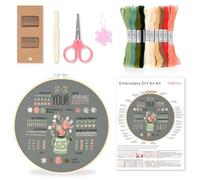 inzeyoz Embroidery Kit for Beginners, Cross Stitch Kits to Learn 12 Basic Embroidery Stitches with Embroidery Patterns, Hoop, Threads and Tools(Style 2)
