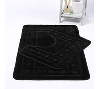 INZI TEXTILE Luxury Diem Bathroom Set - 2 Piece Bath Mat & Pedestal Mat | Non-Slip Soft & Super Absorbent Bathroom Rug Set | Durable Polypropylene with PVC Latex Backing | 50x80cm & 50x40cm (Black)
