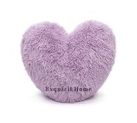 INZI TEXTILE Teddy Bear Cuddly Fleece Super Soft Heart Shape Fluffy Filled Cushion Warm & Cosy Home Decoration Gift For Loved One Valentine Day Heart Cushion Lilac 38cm x 38cm Approximate
