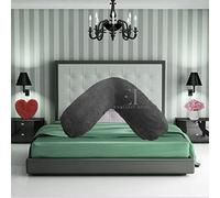 INZI TEXTILE Teddy Fleece V Shaped Orthopaedic Pillowcase Cover | Super Soft Warm & Cosy 100% Polyester V Pillow Cover | Pregnancy Maternity Nursing Support Pillowcase (Charcoal, 30cm x 78cm Approx)