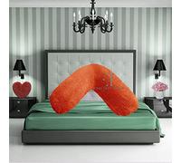 INZI TEXTILE Teddy Fleece V Shaped Orthopaedic Pillowcase Cover | Super Soft Warm & Cosy 100% Polyester V Pillow Cover |Pregnancy Maternity Nursing Support Pillowcase (Tangerine, 30cm x 78cm Approx)