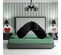INZI TEXTILE Teddy Fleece V Shaped Orthopaedic Pillowcase Cover | Super Soft Warm & Cosy 100% Polyester V Pillow Cover | Pregnancy Maternity Nursing Support Pillowcase (Black, 30cm x 78cm Approx)