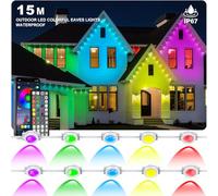 INZIDOL 15m Permanent Outdoor Lights, RGB Waterproof Eaves Lights, Party Daily RGB Roof Edge Lighting with App Control and Remote Control IP 68 Outdoor Fairy Lights for Christmas Lighting