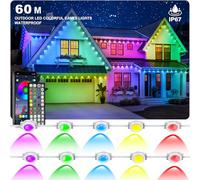 INZIDOL Permanent Outdoor Lights,60m RGB Waterproof Eaves Lights, Party Daily RGB Roof Edge Lighting with App Control and Remote Control IP 68 Outdoor Fairy Lights for Christmas Lighting (60M)