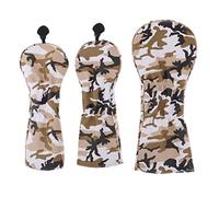Inzopo 3Pcs/Set Deluxe Camouflage PU Golf Club Wood Driver Head Cover Headcover & No. Tag 2 3 4 5 7 X Brown Camo