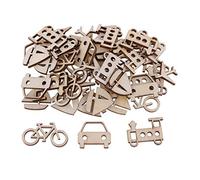 Inzopo 50 Pieces Natural Blank Wood Bike Ship Car Train Plane Wooden Shapes Plaque Embellishment Tags for Kids Handmade DIY Craft - 40x20mm