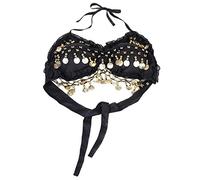 Inzopo Folded Lace Coins Chiffon Belly Dance Bra Top Costume for Women - Black, One Size