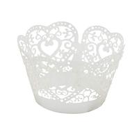Inzopo Pack of 50pcs Hollow Out Heart Shape Cake Paper Wrap Cupcake Wrapper 4 Colors - White White