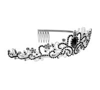 IOBIDDYS Black Alloy Rhinestone Pageant Crown Headband for Women, Comfortable to Wear and Will Not Squeeze The Head, for Banquets, Parties, Weddings, and Birthday Accessories