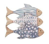 IOBIDDYS Wooden Fish School Wall Art 3Pcs Coastal Rustic Beach Wall Decor Nautical Nursery Decoration for Seaside Homes Sky Blue