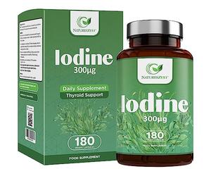 Iodine Supplement 300μg | 180 Vegan Capsules | High Strength Potassium Iodide | Thyroid Support Supplement | Radiation Iodine Capsules | Non-GMO | UK Made | 6 Months Supply by NATURES ZEST