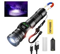 iodoo 4 in 1 Rechargeable 6500K / 395nm UV Flashlight Dimming Stepless True 5000 Lumens IP45 Zoomable Beam UV Light, 5000mAh Zoomable Beam LED Flash Light with Magnet Power Failure