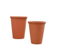 IOEDHW 2 Pack Ceramic Planter Pot, Tall Straight Tube Round Reddish Pottery Flower Pot, 5/7 In Sturdy Plant Flower Pots With Drainage Holes, Simple Household Plant Container For Indoor & Outdoor Plan