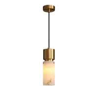 IOEDHW 3.3 * 9.8in Slim Cylinder Marble Hanging Lamp Natural Snowflake Alabaster Pendant Light Modern Minimalist E27 Pendant Light Fixture For Bedroom Bedside Kitchen Island Balcony (Gold,Black)