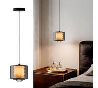 IOEDHW Marble-set Glass Pendant Light Regular/Lifting Model Bedside Hanging Lamp Nordic Style Chandelier 7W LED (Warm/Tricolor) Adjustable Hanging Light For Bedroom, Entryway, Bar (5.9 * 5.1in)