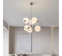 IOEDHW Modern Chandelier For Dining Room 6 Light Chrome Pendant Light Fixtures With Glass Shade Adjustable Height Mid Century Pendant Lamps Metal Iron Hanging Lamps For Kitchen Island Bedroom, Dimming