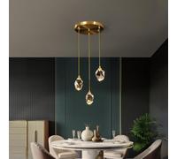 IOEDHW Modern Crystal Chandelier Lighting, 3/5 Light Gold Long Pendant Light, Adjustable Height Pendant Lamps, Dimmable Brass Crystal Hanging Lamps For Kitchen Island Dining Room Hallway, 15/25W