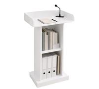 IOEDHW White Wooden Podium With Storage Shelves - Modern Speech Lectern 47.24in Simple Podium For Classroom, Church & Office - Sturdy Presentation Stand With Space & Rounded Corners (23.62in Wide)