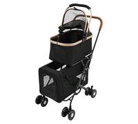 IOENC Double Dog Stroller with 4 Wheels, Foldable 3-in-1 Cat Pet Stroller with 2 Detachable Carriers, Lockable Wheels & Safety Belts, Ideal,for Multi-Pet Homes Walks & Travel(Black)
