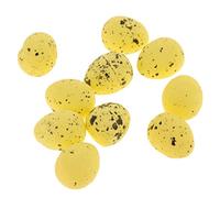 Ioensy 10 Pieces Artificial Bird Egg Decorations Speckled Foam Eggs Faux Breeding Eggs Spotted Quail Decorative Egg Ornaments Suitable for Spring Crafts Fair, Deep yellow L