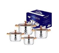 Ioensy 8 Pieces Kitchen Cooking Pan Collection Stainless Steel Soup Pot Cookware Set with Thick Bottom and Easy Transfer Handles Suitable for Family Stews Suppers, Rose Gold Handle