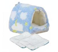 Ioensy Bird Nest Parrot Bed Hammock House Shelter With Hanging Loops Soft Cotton Fleece With Removable Mat Suitable for apartment homes quiet corners winter nights cage hanging, Blue, M 10x10cm