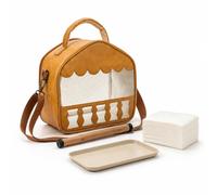 Ioensy Carrier Portable Bird Cage Carrier Crate Kennel With Perch Adjustable Shoulder Strap And Top Handle Paper And Wood, Retro Small House Parrot Bag + Perch + Tray + 50 Feces Pads 19 13.5cm
