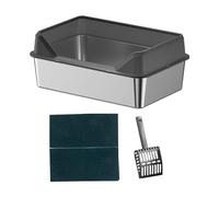 Ioensy Cat, Metal Tray, Stainless Toilet, Raised Edge, Easy Cleaning, Sturdy Structure, Suitable for Indoor Cats And, Black, 50x35x15cm