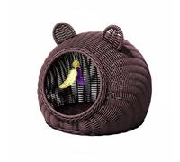 Ioensy Cat Sleeping Basket Woven Rattan Hideaway Semi-Enclosed Bed Spacious Interior Cooling Function Suitable for Cat Lovers Indoor, Coffee, Medium 42x42x35cm, For Pets Under 10 Lbs